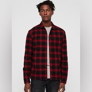 AllSaints Clyde Red Black Plaid Flannel Shirt M Overshirt Layering Gorpcore Fall